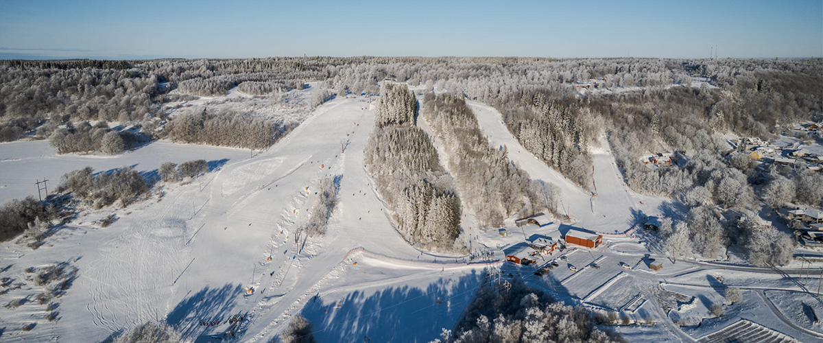 Mössebergsbackens nedfarter, taget med en drönare.