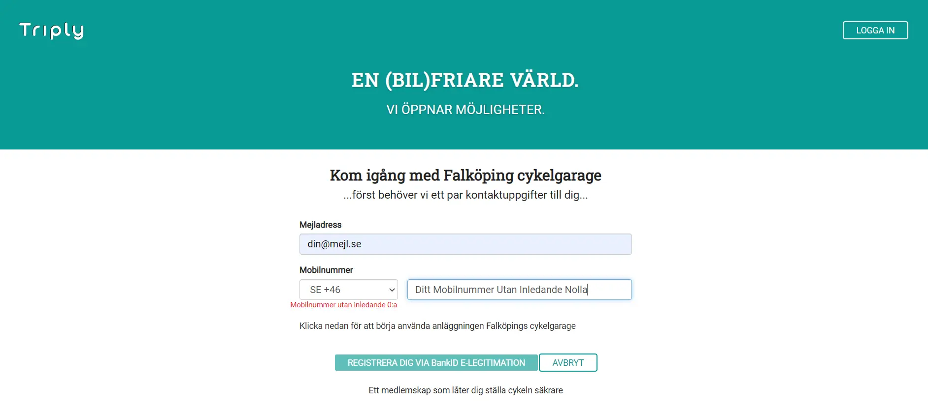 Fyll i e-post och mobilnummer